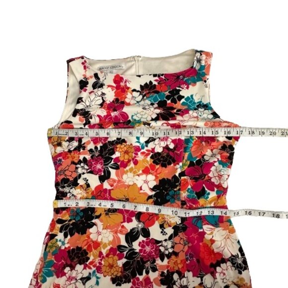 Maggy London Women's 6 Multicolored Floral Sleeveless Lined Midi Sheath Dress - Picture 8 of 14